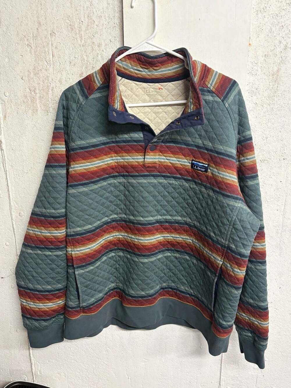 L.L.Bean Men's Quilted Mockneck Sweatshirt in Multi-Stripe